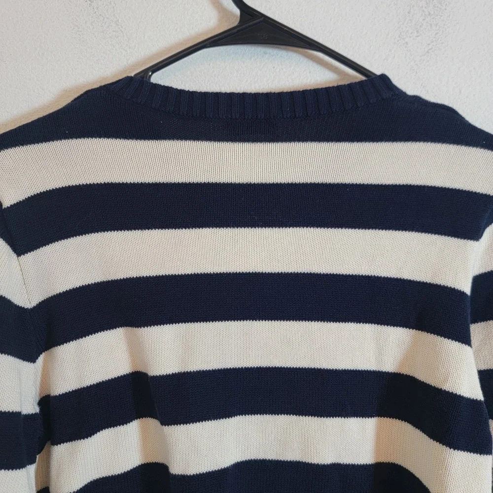 John Galt Stripe Amalie Button Front Cardigan Cotton Nautical Navy Blue Cream OS